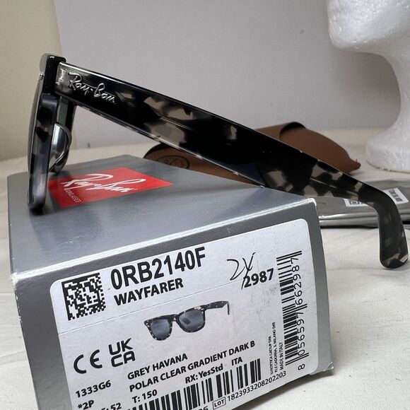 Ray Ban RB2140F 1333G6 WAYFARER CHROMANCE Polarized Sunglass Grey Havana 52-150 - Picture 5 of 9